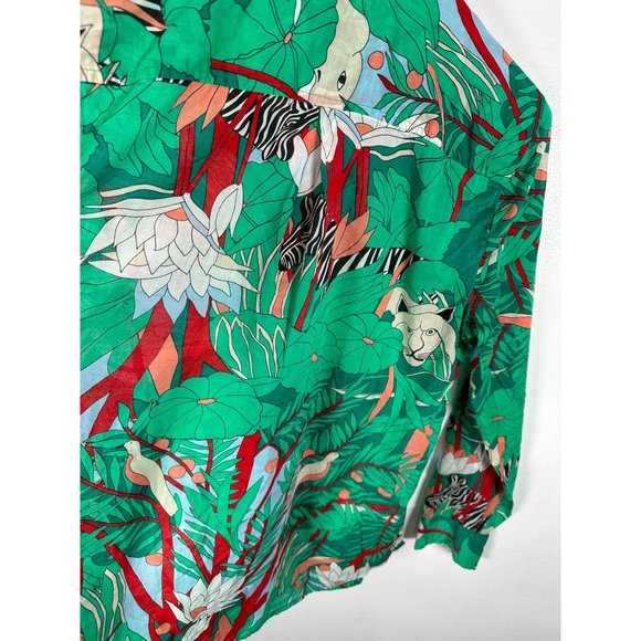 Talbots Jungle Tiger Blouse Top Button Up Womens Medium Petite MP Colorful - Picture 2 of 10